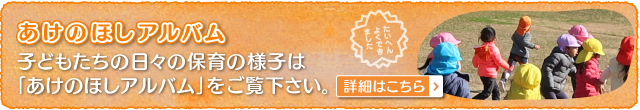 子どもたちの日々の保育の様子は「あけのほしアルバム」をご覧下さい。